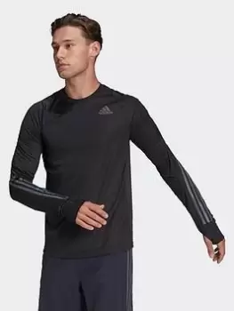 Image of adidas Run Icon Full Reflective 3-stripes Long-sleeve Top, Black, Size 2XL, Men