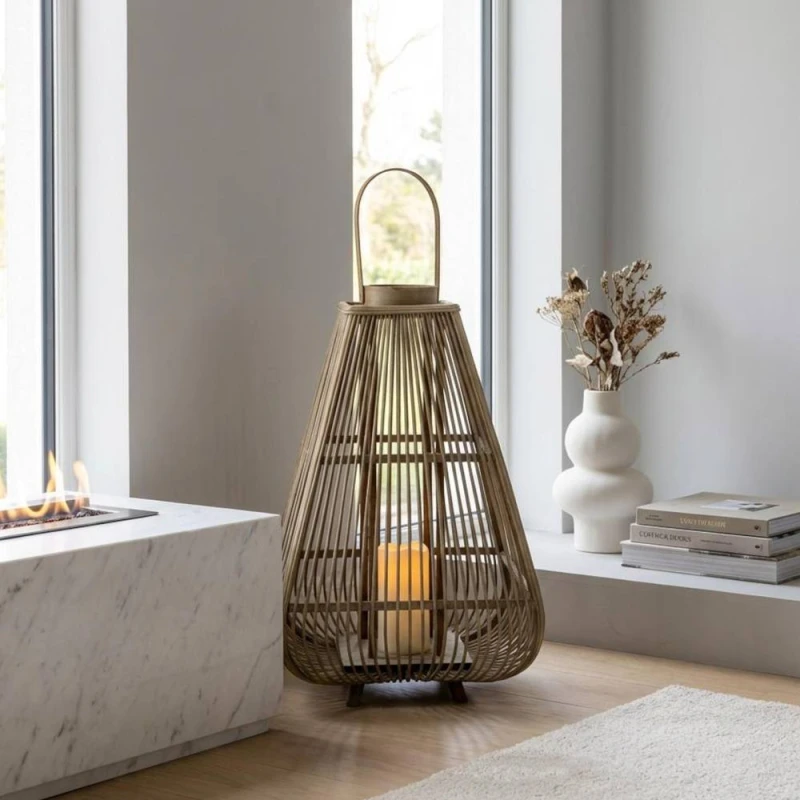 Image of Garden Greatness Extra Large Natural Bamboo LED Lantern in Taupe Size: 1 Pack Taupe Unisex 1 Pack