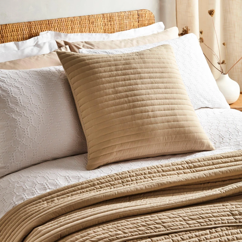 Image of Bianca Quilted Lines Square Cushion Natural