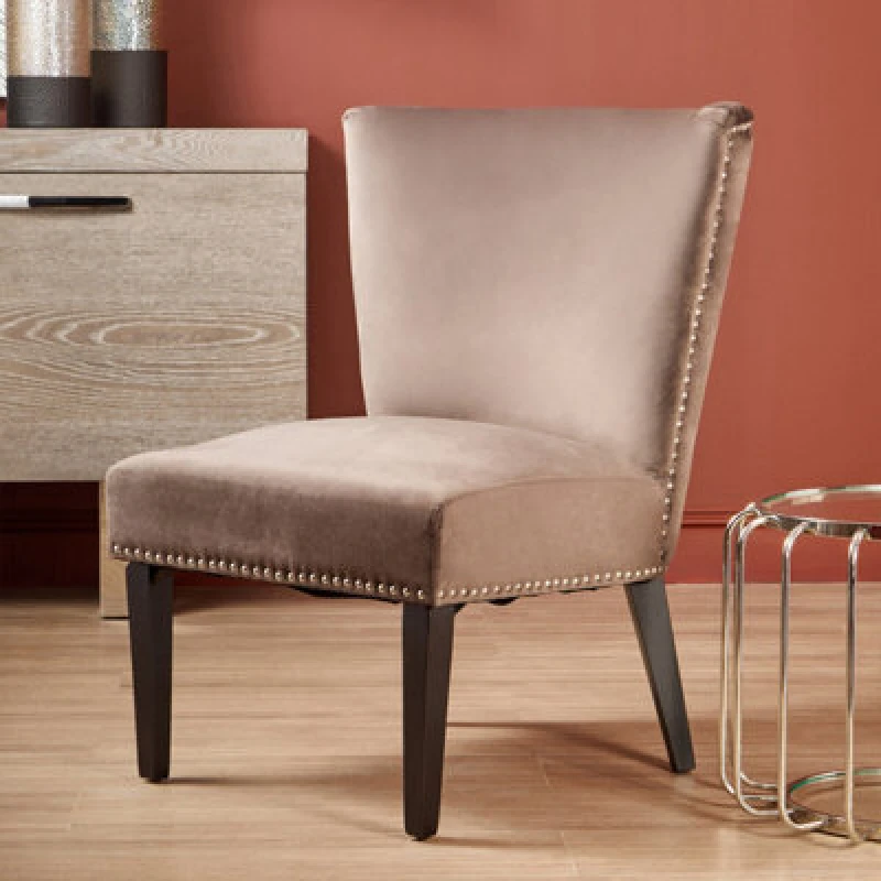 Image of Premier Housewares Velvet Dining Chair, Dining Room Accent Chair, Velvet Upholstered Wing Chair with Wooden Legs Grey