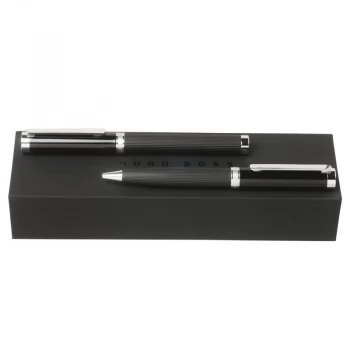 Image of Hugo Boss Pens Base metal Column Dark Chrome Ballpoint & Rollerball Pen Set