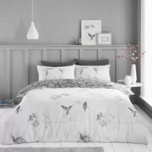 Image of Hummingbird Duvet Set- Grey - King - TJ Hughes