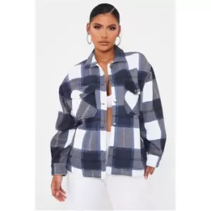 Image of I Saw It First Navy Check Print Shacket - Blue