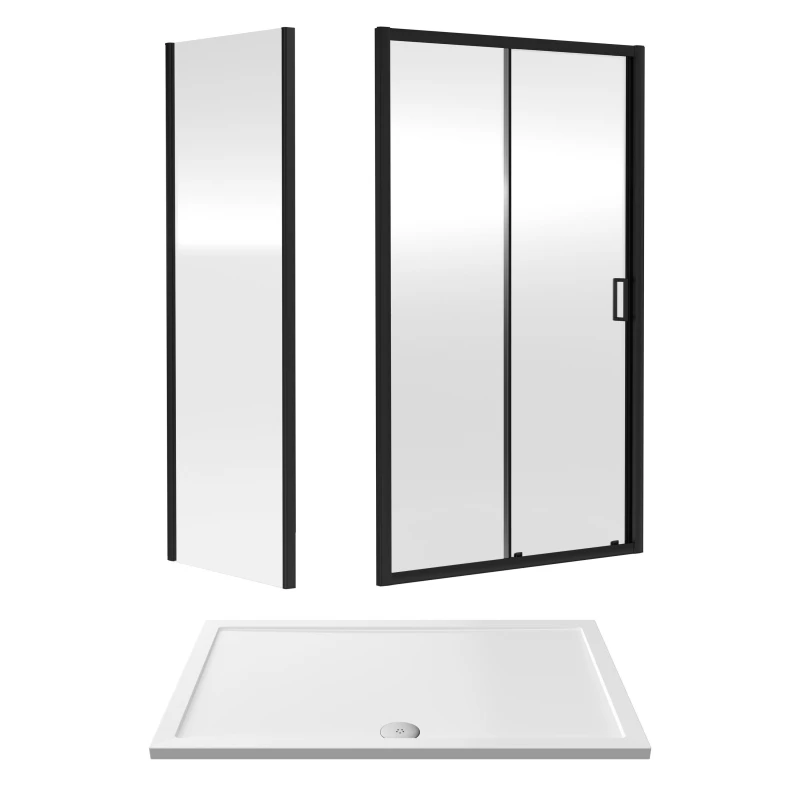 Image of Balterley Ruwa Sliding Shower Suite: 6mm Glass Tray Door Panel 1400x900mm Black Unisex