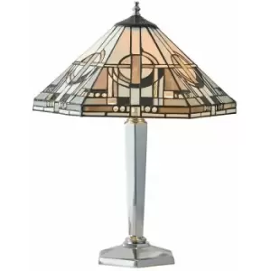 Image of Loops - Tiffany Glass Table Lamp Light Polished Aluminium & Art Deco Hex Shade i00218