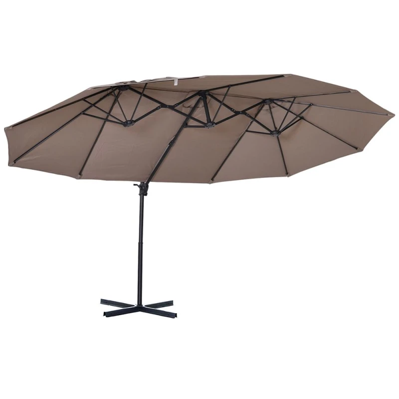 Image of Outsunny Double Canopy Offset Parasol w/ 12 Ribs - Brown, Brown 84D-085BN