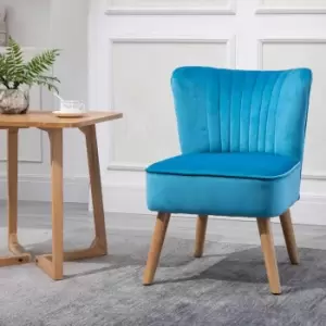 Image of HOMCOM Luxe Velvet Feel Accent Chair Tub Seat Padding Wood Frame Legs Home Blue
