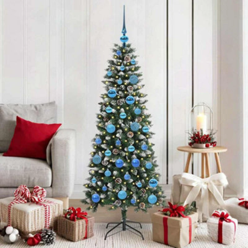 Image of vidaXL Artificial Christmas Tree with 150 LEDs, Blue Balls Green 66 x 66 x 150 cm, Green 3395815