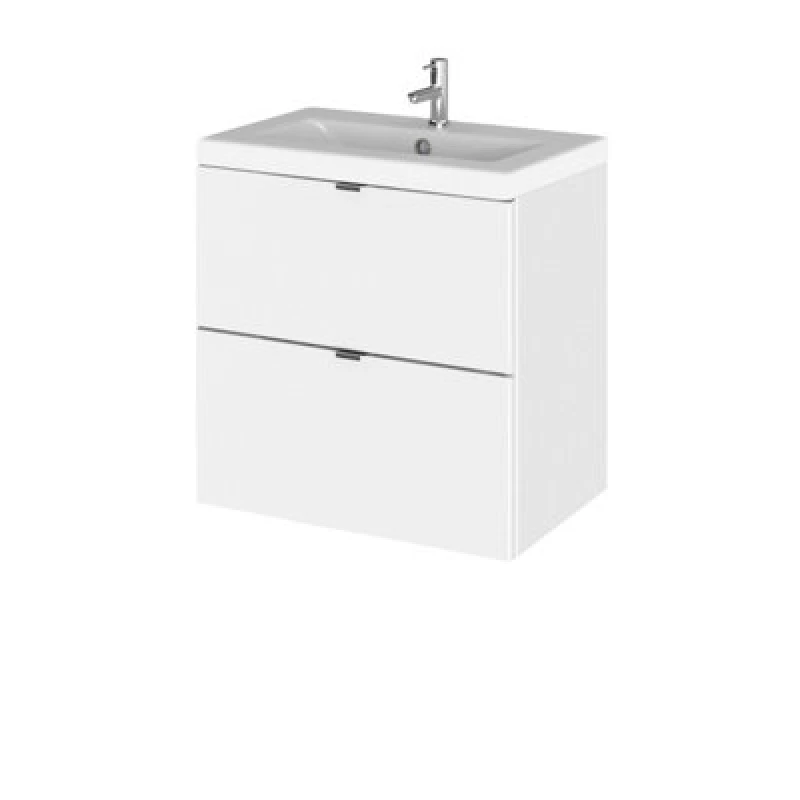 Image of Hudson Reed Fusion Wall Hung 2 Drawer Vanity Unit & Ceramic Basin, Stylish Vanity Unit With Basin, Gloss White, 500mm