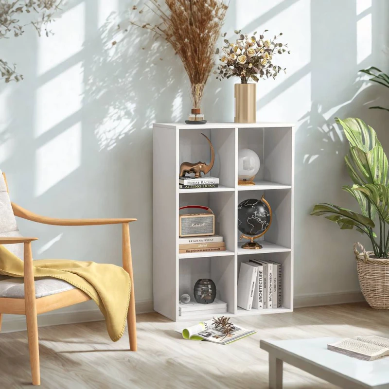 Image of FURNOS 6 Cube Freestanding Storage Unit Bookcase White White Unisex