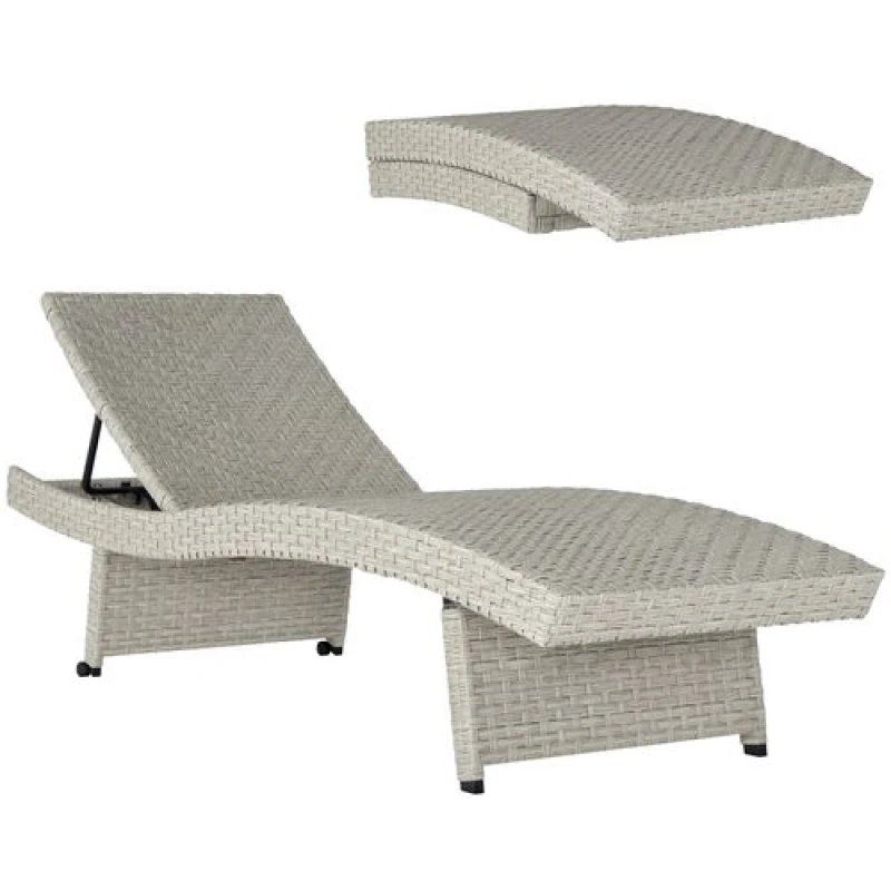 Image of Outsunny PE Rattan Sun Lounger with 4-Level Adjustable Backrest, Grey 862-083V00GY