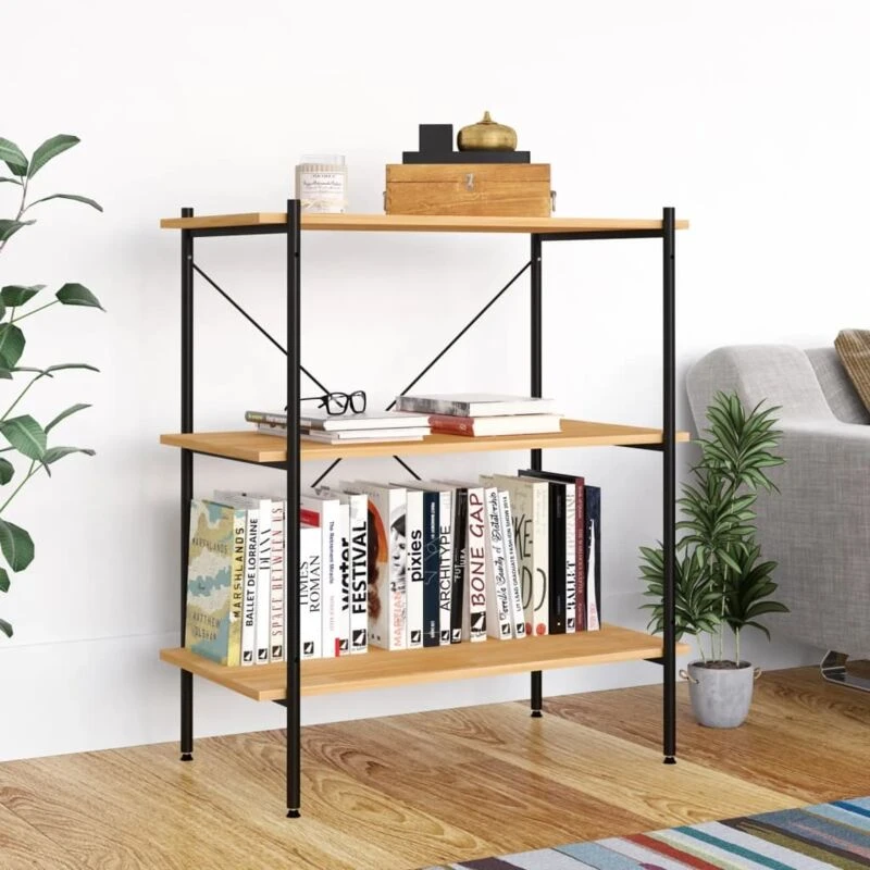 Image of VIDAXL 3-Tier Shelving Unit Black and Oak 80x40x92cm Vidaxl 8720286562949