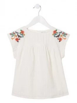 Image of Fat Face Girls Iris Embroidered Woven Blouse - Ecru