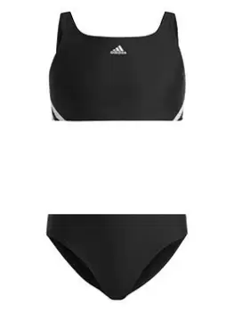 Image of adidas Junior Girls 3 Stripe Bikini - Black, Size 7-8 Years, Women