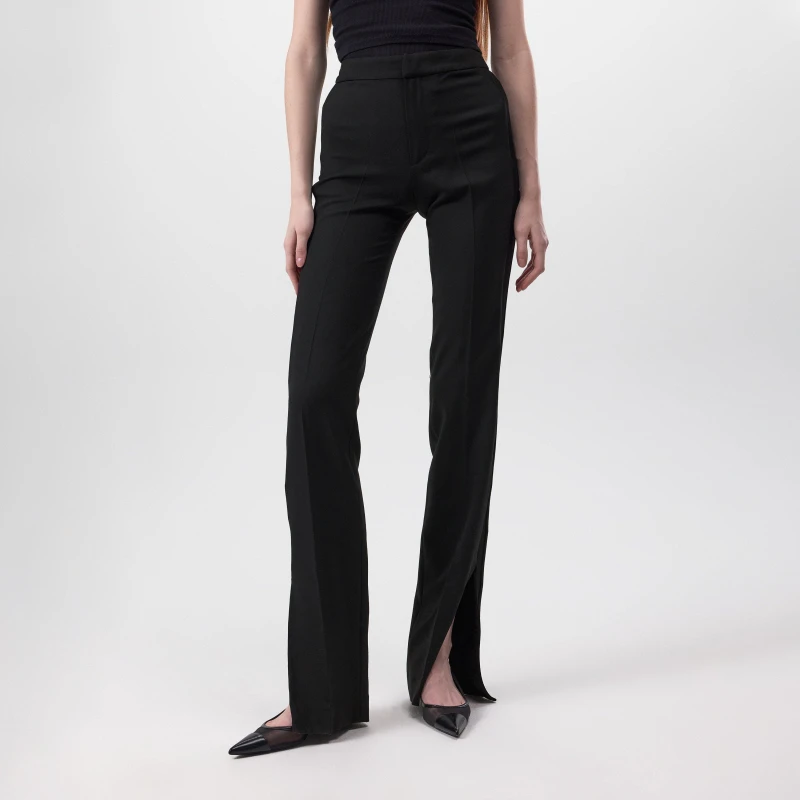 Image of Off White Womens Band Split Structured Textured Straight Leg Trousers Black female 8 (XS)