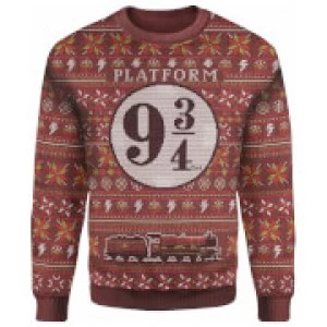 Image of Harry Potter Platform 9 3/4 Christmas Knitted Jumper - Burgundy - XL