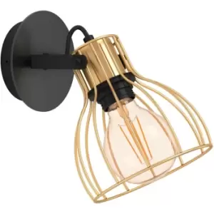 Image of Eglo - Sambatello IP2- Brass Caged Wall Light - black, brushed brass