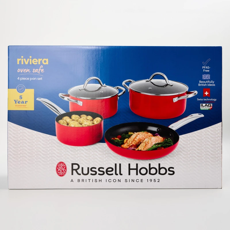 Image of Russell Hobbs Ceramic Non-Stick PFAS-Free Pan Set Red unisex One Size