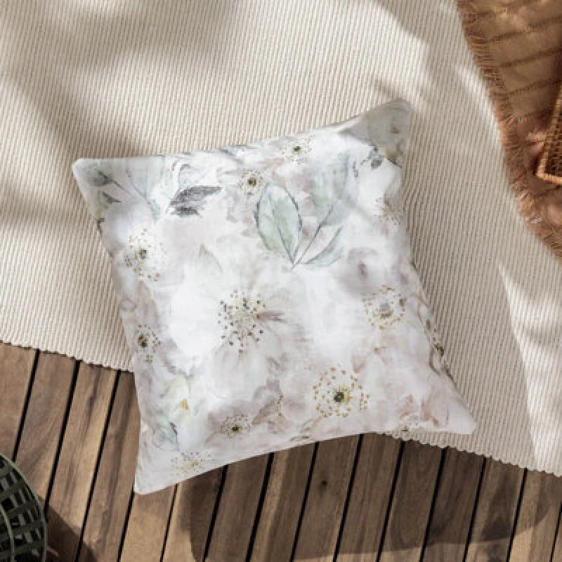 Image of Canina Outdoor Floral Cushion Off White, Off White / 43 x 43cm / Polyester Filled