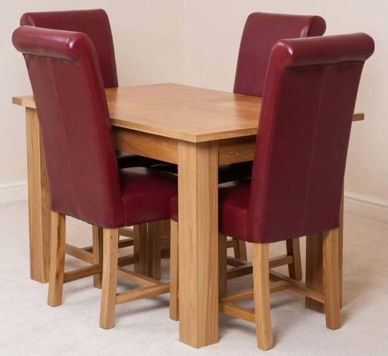 Image of Thats Furniture Hampton 120-160cm Oak Extending Dining Table + 4 Washington Leather Chairs in Red Red Unisex