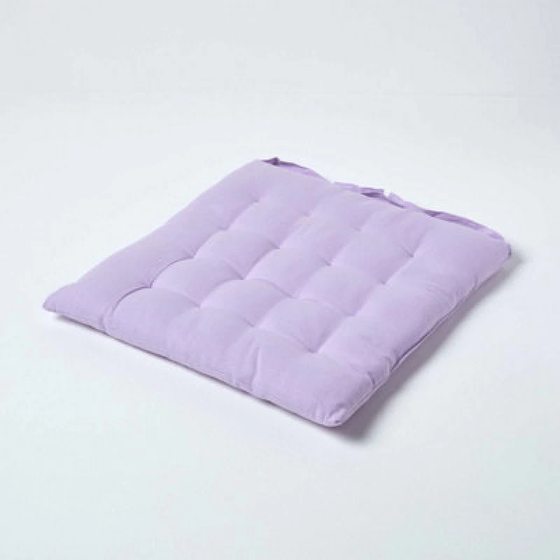 Image of Homescapes Plain Seat Pad with Button Straps 100% Cotton Mauve