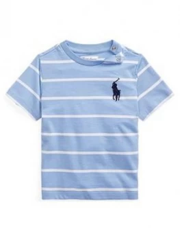 Image of Ralph Lauren Baby Boys Short Sleeve Big Pony Stripe T-Shirt - Blue, Size 6 Months