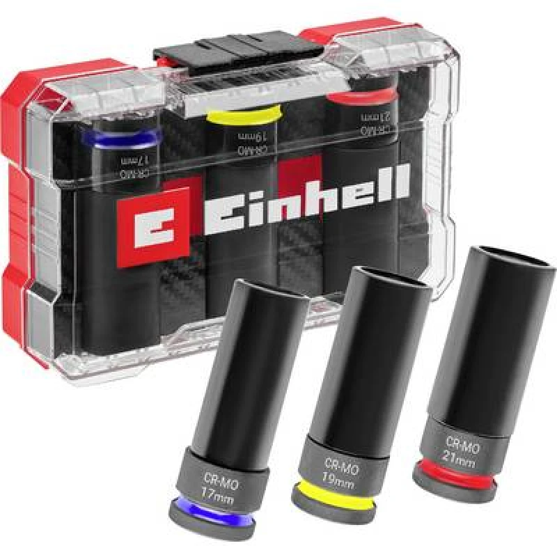 Image of Einhell 3 Piece 1/2" Drive Alloy Wheel Impact Socket Set in XS Case 49109263 Drive: 1/2"