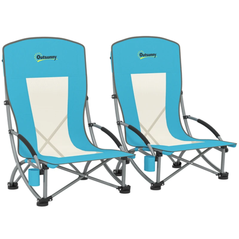 Image of Outsunny Outsunny Set of 2 Folding Beach Chair, Camping Chair with Carry Bag - Green