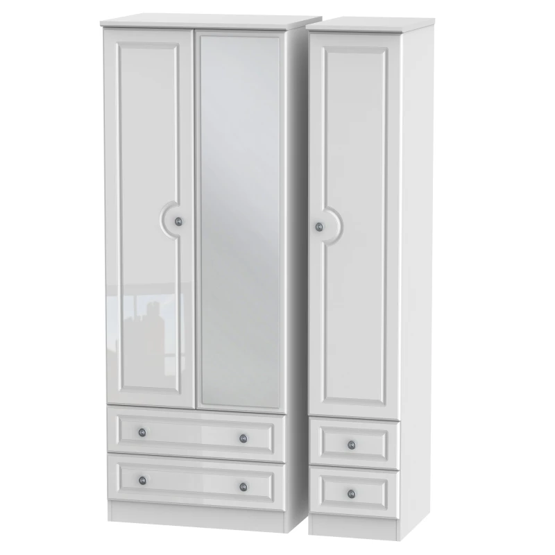 Image of Ready Assembled 2 U Stirling Tall Triple 2 Drawer Mirror + Drawer Wardrobe (Ready Assembled) in White White Unisex