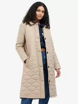 Image of Barbour Daria Quilted Long Jacket - Beige, Pink, Size 12, Women