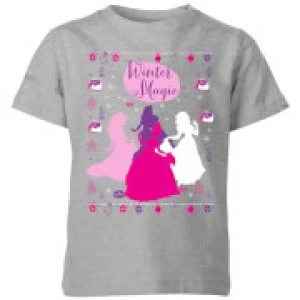 Image of Disney Princess Silhouettes Kids Christmas T-Shirt - Grey - 7-8 Years