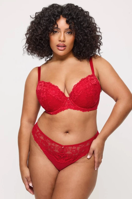 Image of Ann Summers Womens Sexy Lace Padded Plunge Bra in Red Size: 36G Red Female 36G