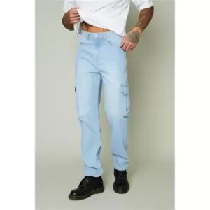 Image of I Saw It First Light Blue Mens Straight Cargo Jeans - Blue