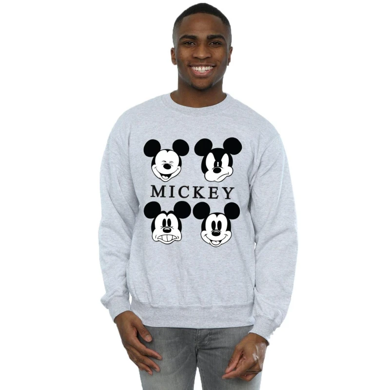 Image of Disney Men Four Heads Mickey Mouse Cotton Sweatshirt in Grey Size: Small Grey S Male 5057245522113