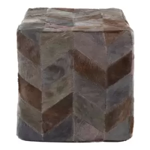 Image of Safira Light Grey Patchwork Pouffe
