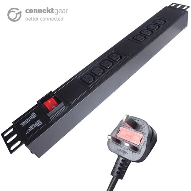 Image of GroupGear connektgear 3m 8 Way Horizontal Rack Mount Power Extension Block UK Plug to 8 x C13 Sockets - Black 27-8030IECRM