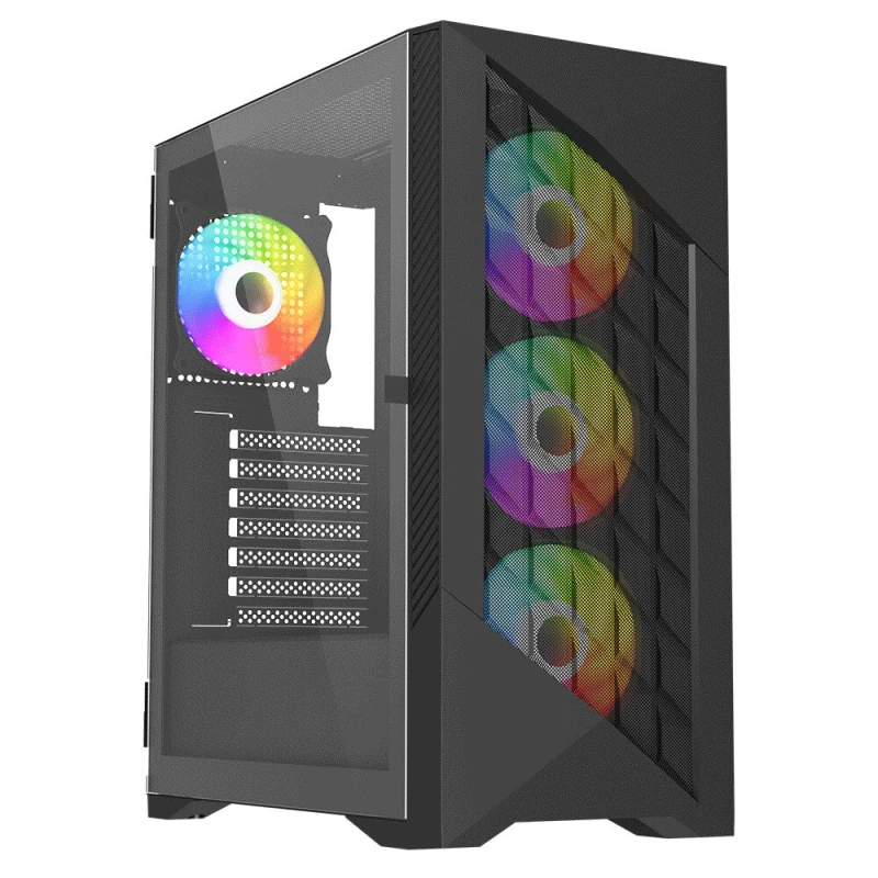Image of VIDA Vida Typhoon Black ARGB Gaming Case w/ Glass Window ATX Mesh Front 4x ARGB Fans TYPHOON-BLK