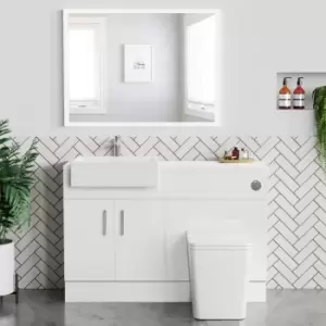 Image of 1200mm White Toilet and Sink Unit with Gloss Worktop and Chrome Fittings - Coniston