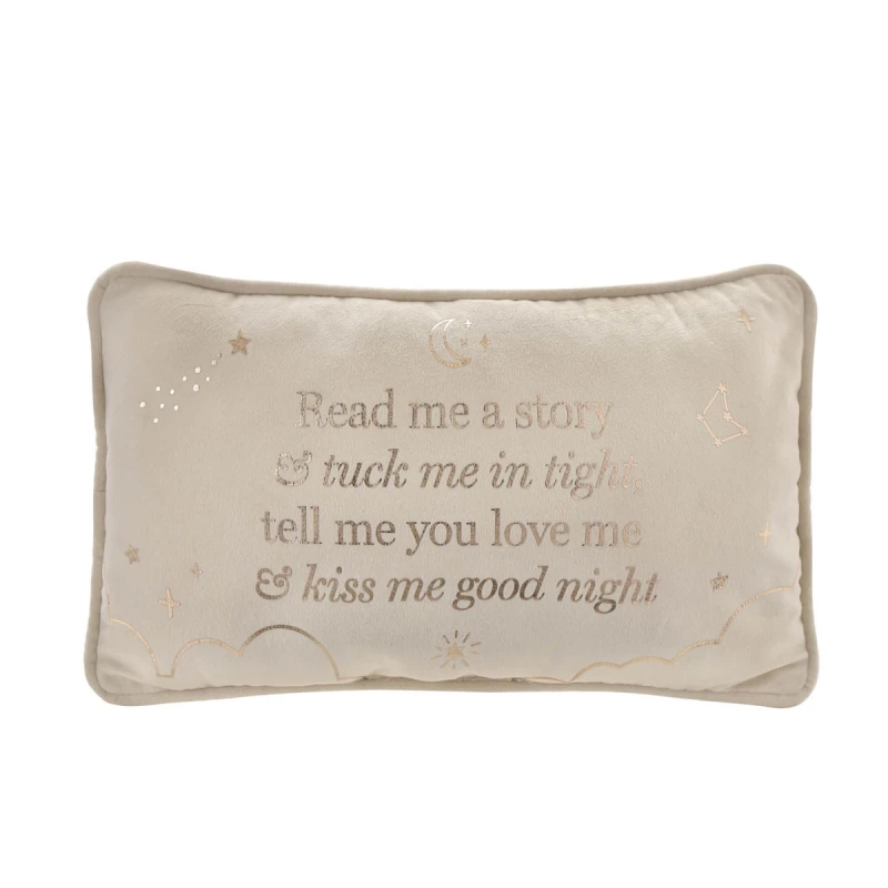 Image of Bambino by Juliana Rectangle Velvet Cushion "Read Me A Story" 33cm Cream