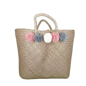 Image of Tote Bag with Pom Poms Woven 58cm