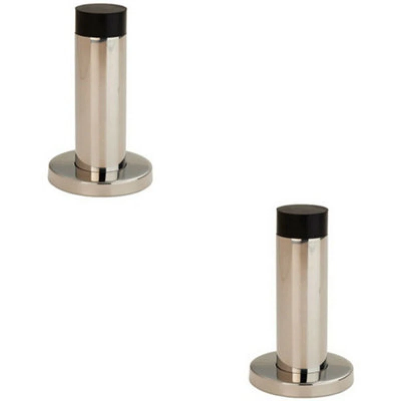 Image of Loops 2x Wall Mounted Doorstop Cylinder on Rose Rubber Tip 76 x 22mm Bright Steel Metallics