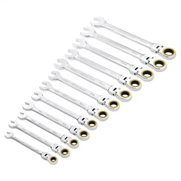 Image of Draper Expert HI-TORQ Metric Flexible Head Ratchet Combination Spanner Set (12 Piece)