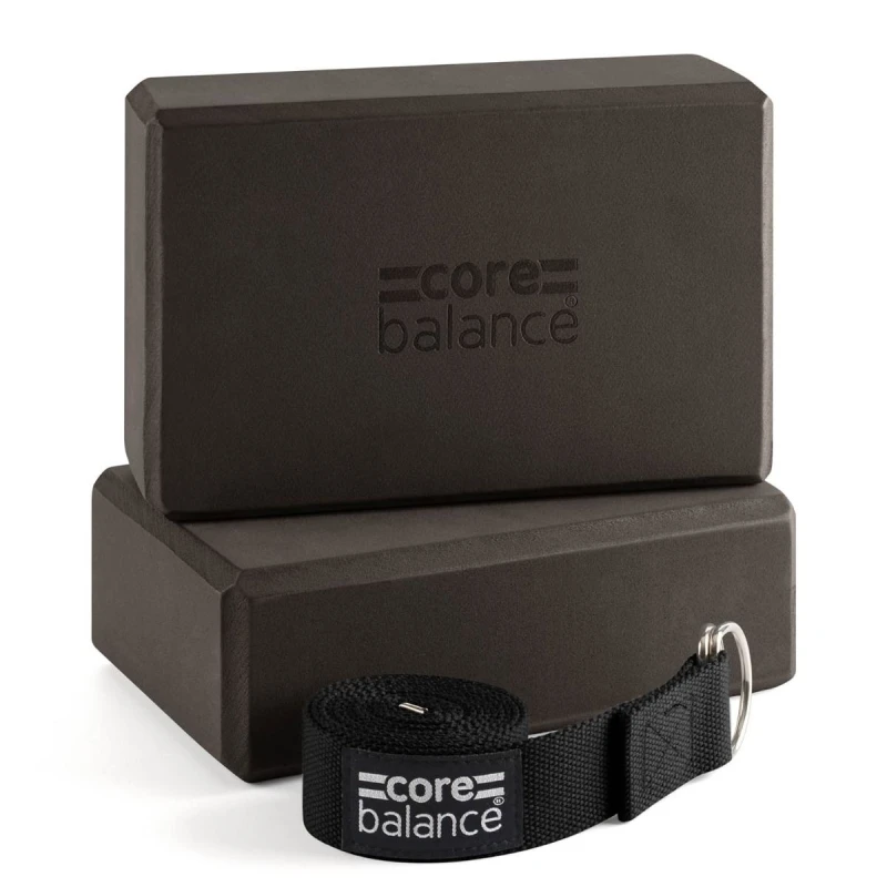 Image of Core Balance Yoga Block Set EVA Foam Brick With D Ring Stretch Strap Belt Core Balance Black