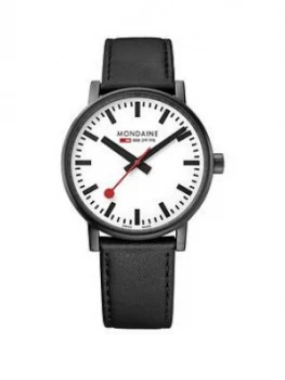 Image of Mondaine Mondaine Swiss Made Evo2 White Sapphire Glass Dial Black Ip Stainless Steel 40Mm Case Black Leather Strap Watch