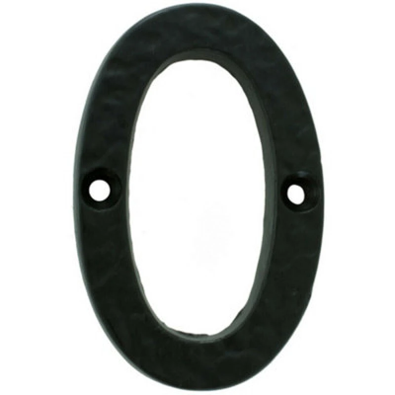 Image of Loops Black Antique Door Number 0 78mm Height 8mm Depth Iron Face Numeral Plaque Black