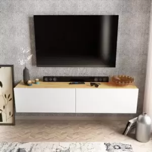 Image of Decorotika Poling 160 Cm Floating TV Unit, TV Cabinet, TV Console, TV Stand With2 Cabinets - Sapphire Oak&Beyaz