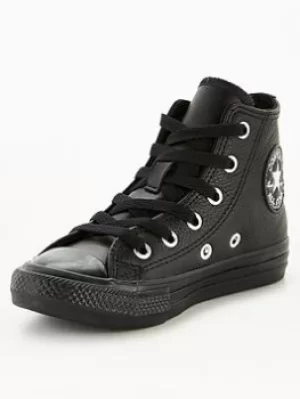 Image of Converse Chuck Taylor Leather All Star Hi Childrens Trainer, Black, Size 5.5