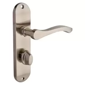 Image of Capri Brushed Nickel Lever Bathroom Door Handle - 1 Pair