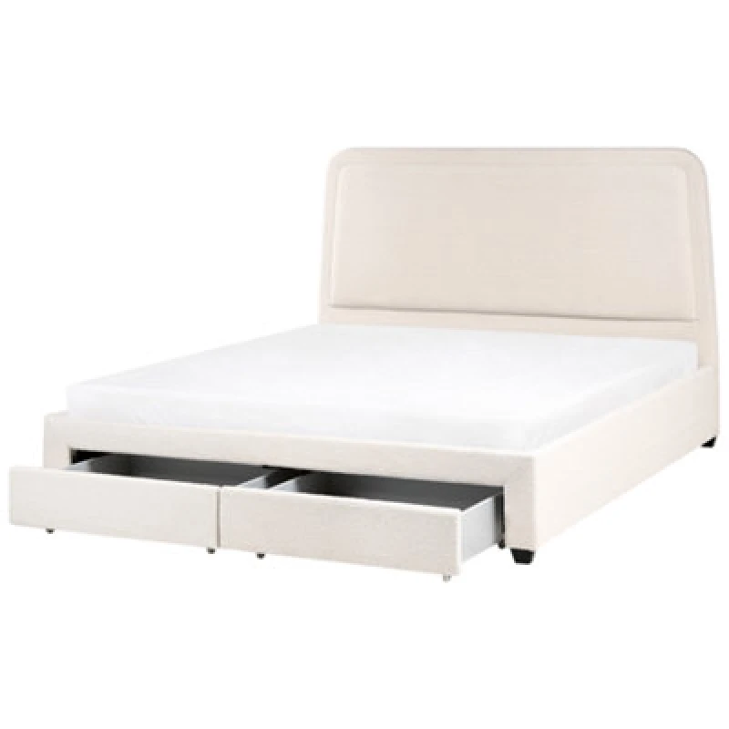 Image of Beliani Bed With Storage Drawers Boucle Sardent 180 X 200 Cm (Eu Super King) Off-White