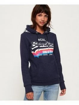 Image of Superdry Logo Rainbow Shadow Entry Hood - Navy , Blue, Size 6, Women